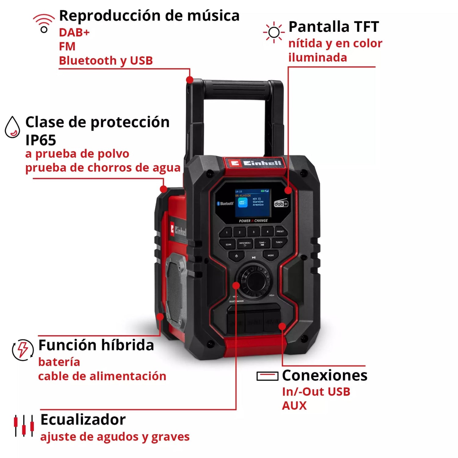 Radio Inalámbrica Portátil TE-CR 18 Li DAB + FM / Bluetooth - Solo Einhell ficha tecnica