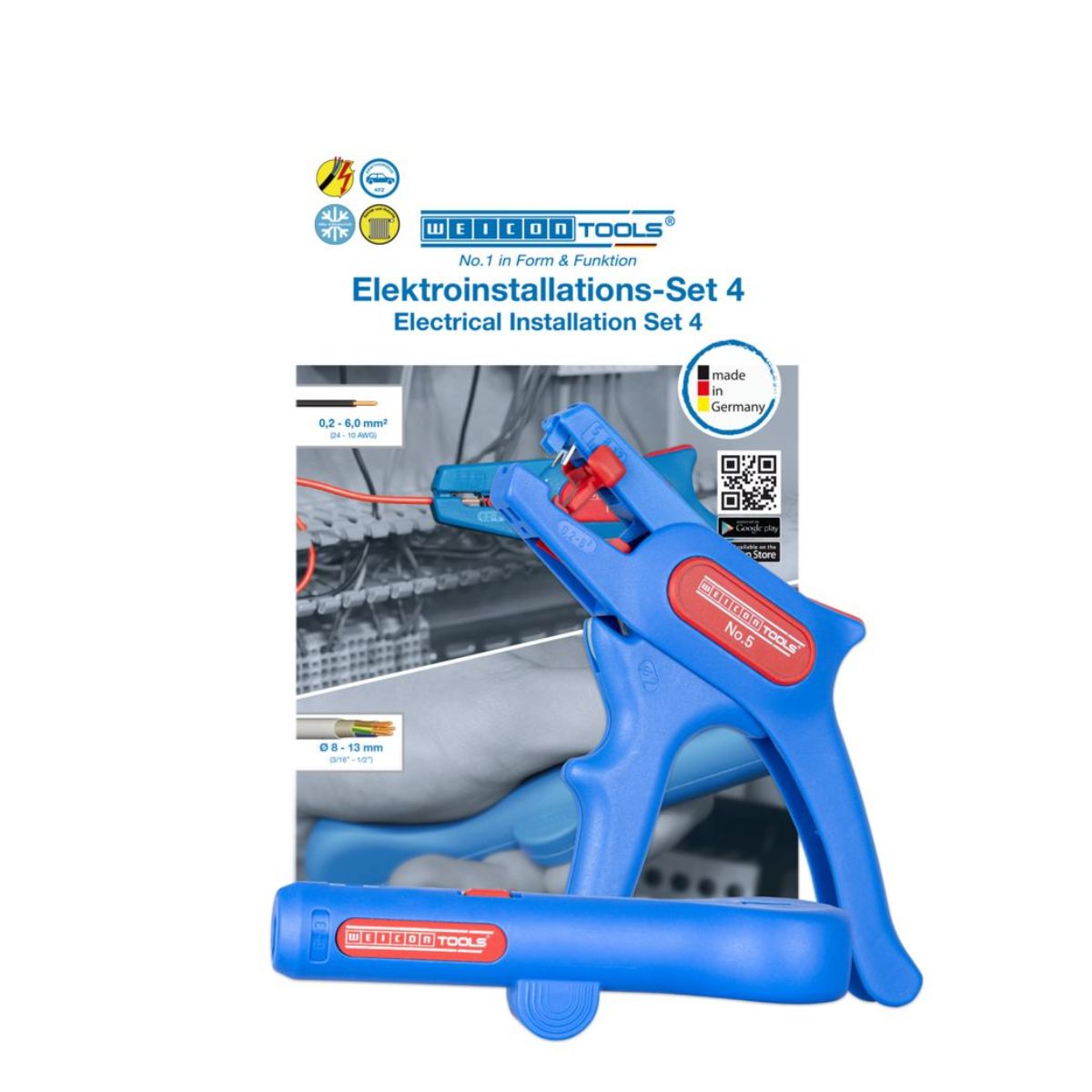 Set 4 para Instalación Eléctrica Pelacables Nº 5 + Pelacable redondo | WEICON 52881004