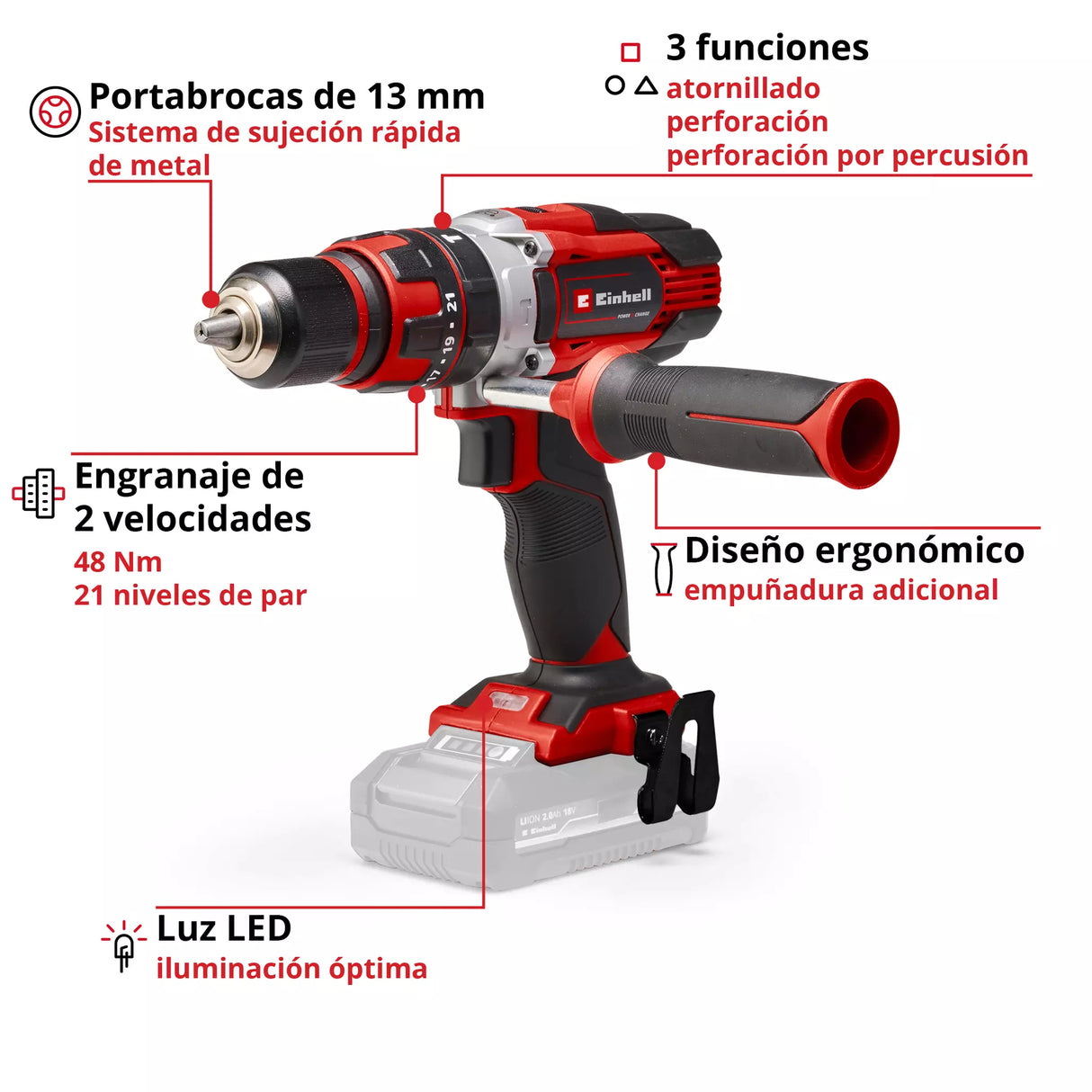 Taladro Atornillador Inalámb. 13 mm 18V Einhell  Te-Cd 18-48 Li Solo