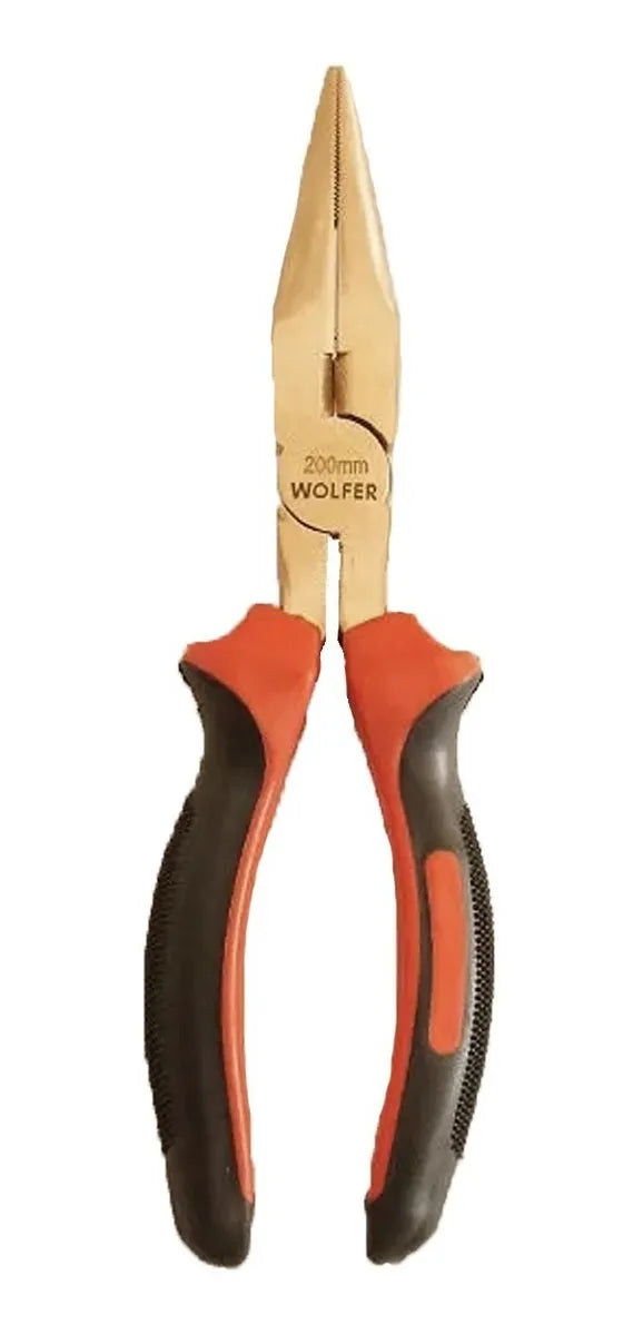 Alicate Antichispa 200 mm Cu-Be Wolfer, ideal para entornos explosivos y corrosivos, ergonómico y duradero.