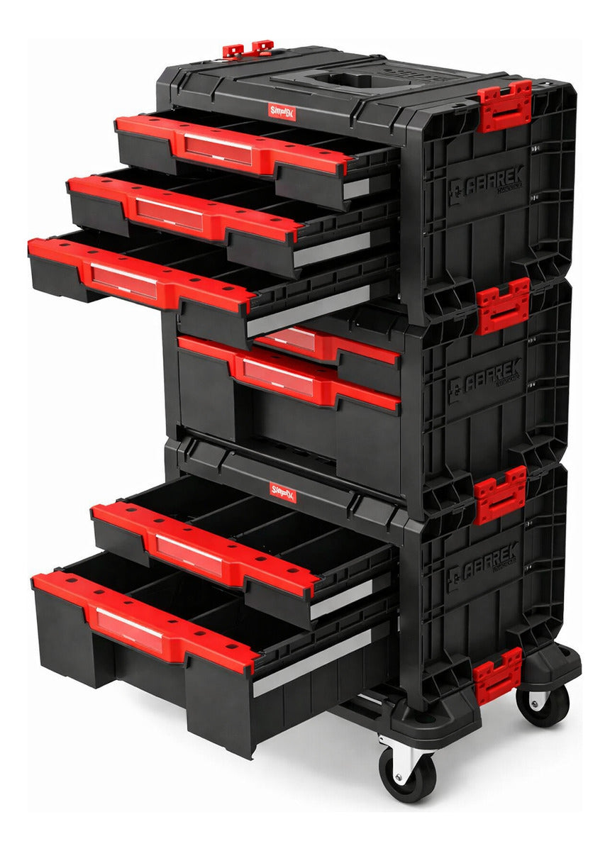 Caja de herramientas móvil Qbrick Pro Modular con 7 cajones, vista completa con ruedas