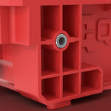 Vista superior de la caja mostrando asa ergonómica y superficie de apilamiento