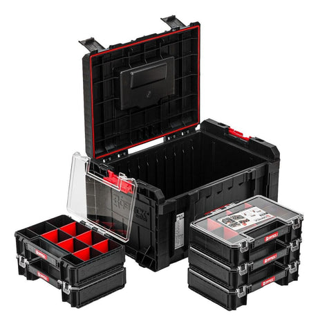 Caja de herramientas Qbrick Pro 22L con 5 organizadores modulares incluidos, vista completa