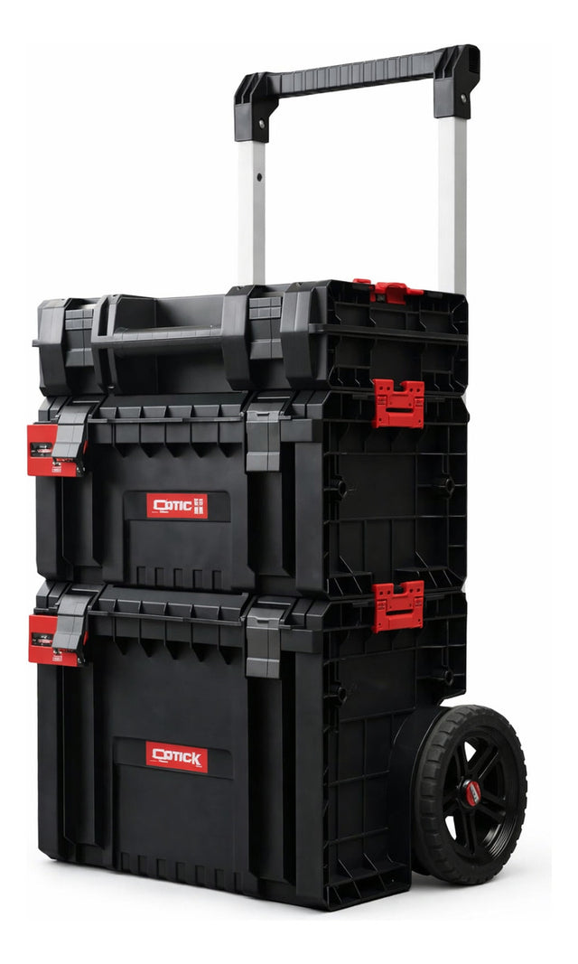Carro porta herramientas Qbrick Pro modular de 3 piezas, vista completa con ruedas
