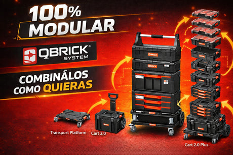 Sistema modular apilable de carro Qbrick Prime con múltiples cajas organizadoras