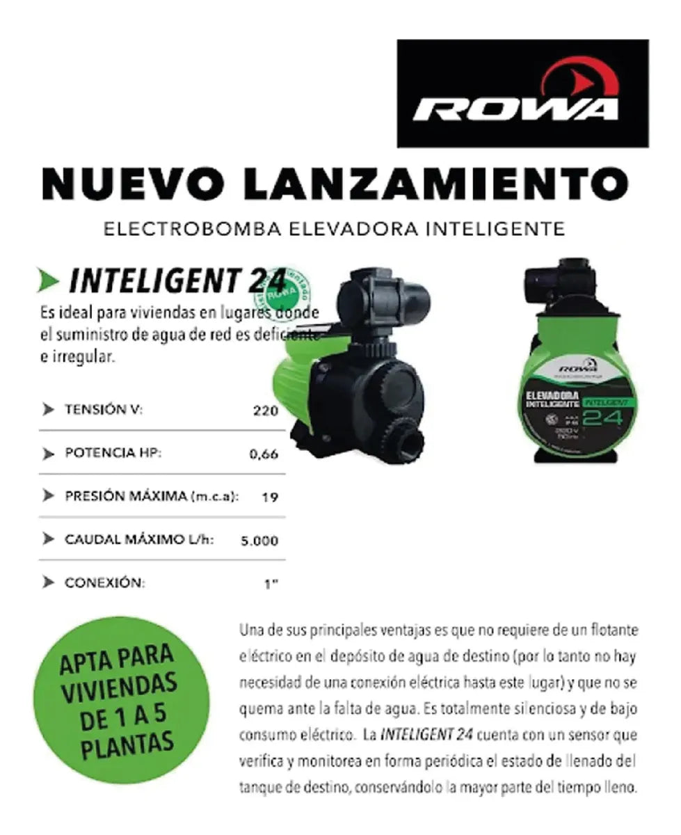 Bomba Elevadora Inteligente Automática 0,67 HP ROWA INTELIGENT 24