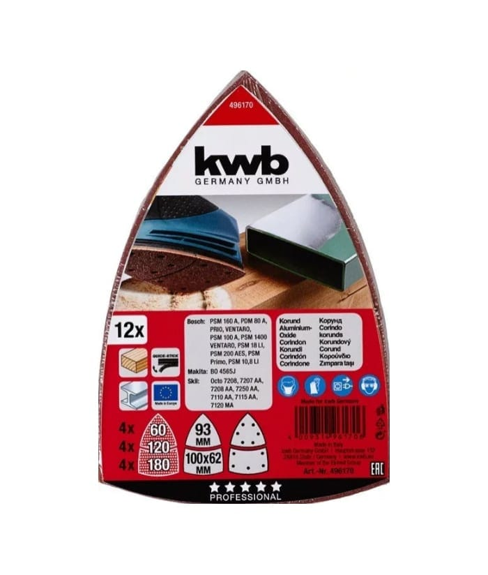 12 Lijas Triangulares Velcro Surtido G60 + G120 + G180 KWB 49496170