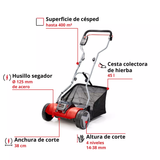 Cortacésped Helicoidal Inalám 400m2 45L Einhell GE-HM 18/38 Li SOLO