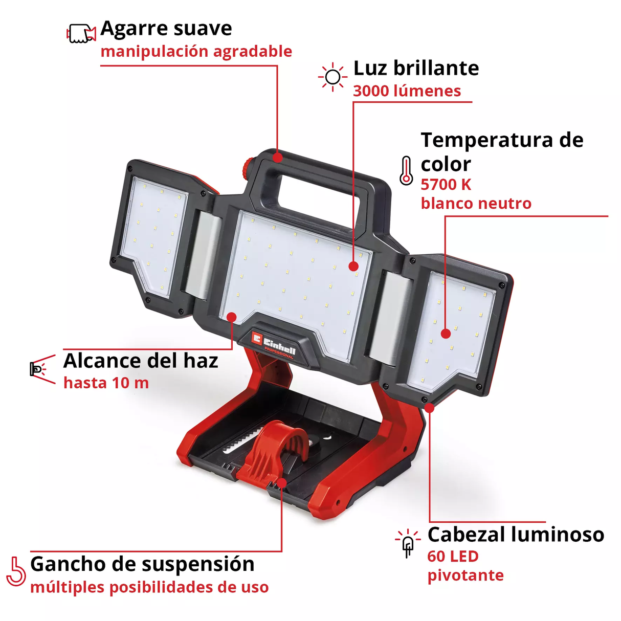 Linterna LED Inalám Plegable Regulable 3000Lm Einhell TP-CL 18/3000 LI SOLO