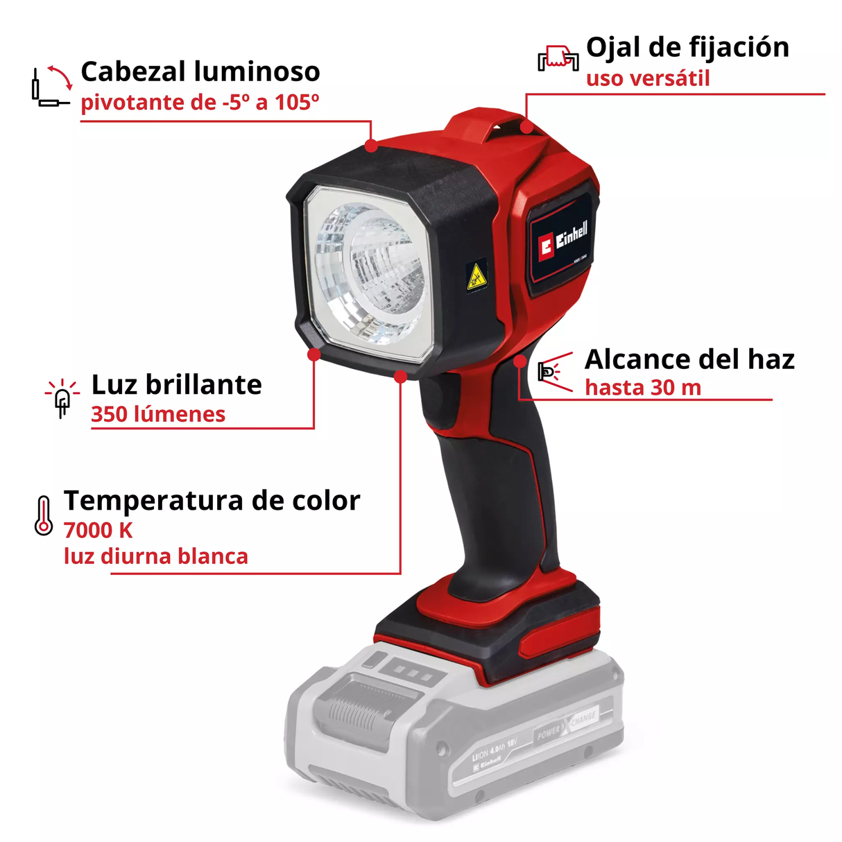 Linterna LED Inalám Pivotante 350 Lm Einhell TC-CL 18/350 LI SOLO