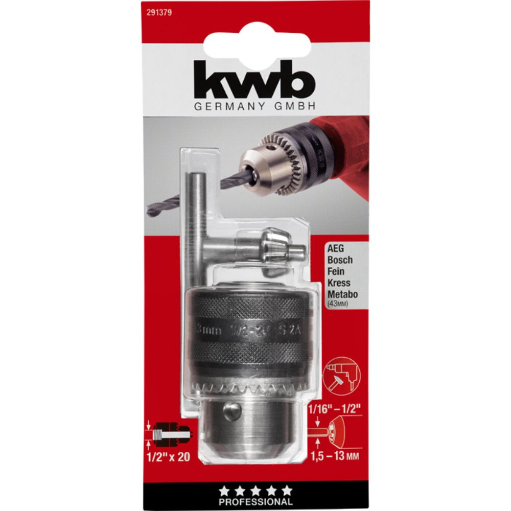 Mandril Portabroca c/ Llave 1,5 a 13 Mm para Taladros KWB 49291379