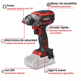 Llave de Impacto 1/2'' Inalám BL 450Nm 1 Kg Einhell IMPAXXO 18/230 (S/Bat)