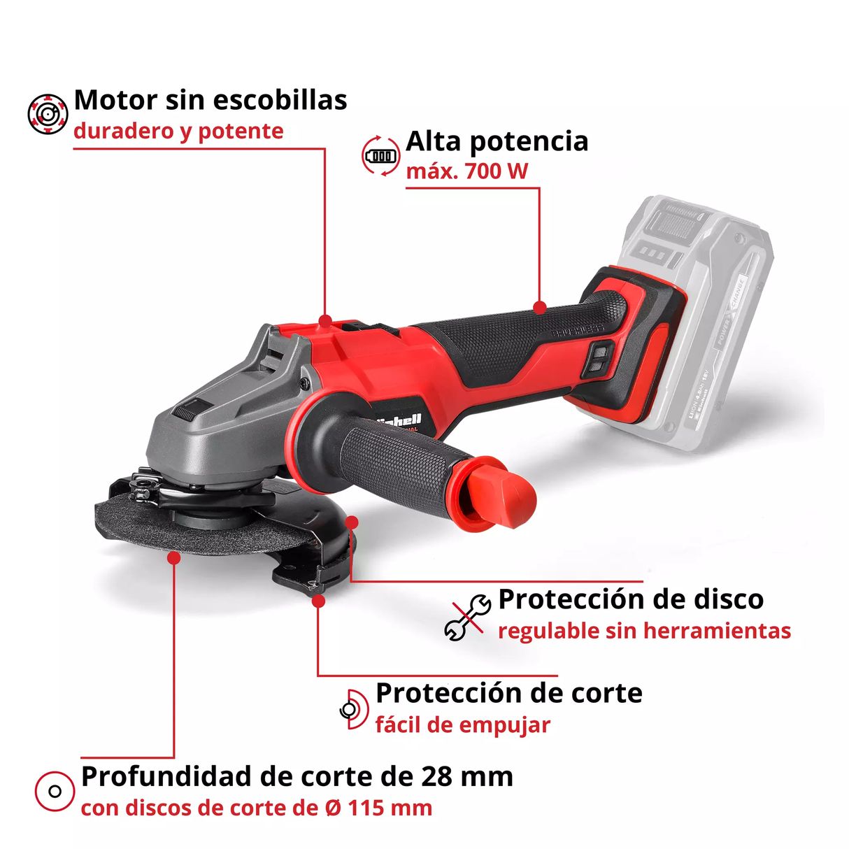 Amoladora Inalám 115mm 700w Einhell AXXIO 18/115 SOLO