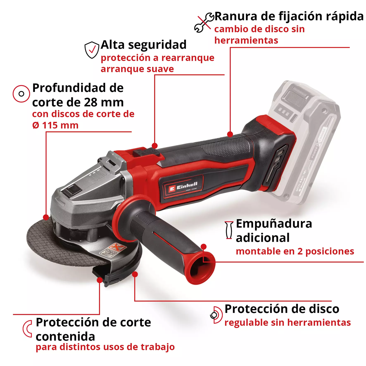 Amoladora Inalám 115m Quick Fix Einhell TE-AG 18/115 Q Li Solo