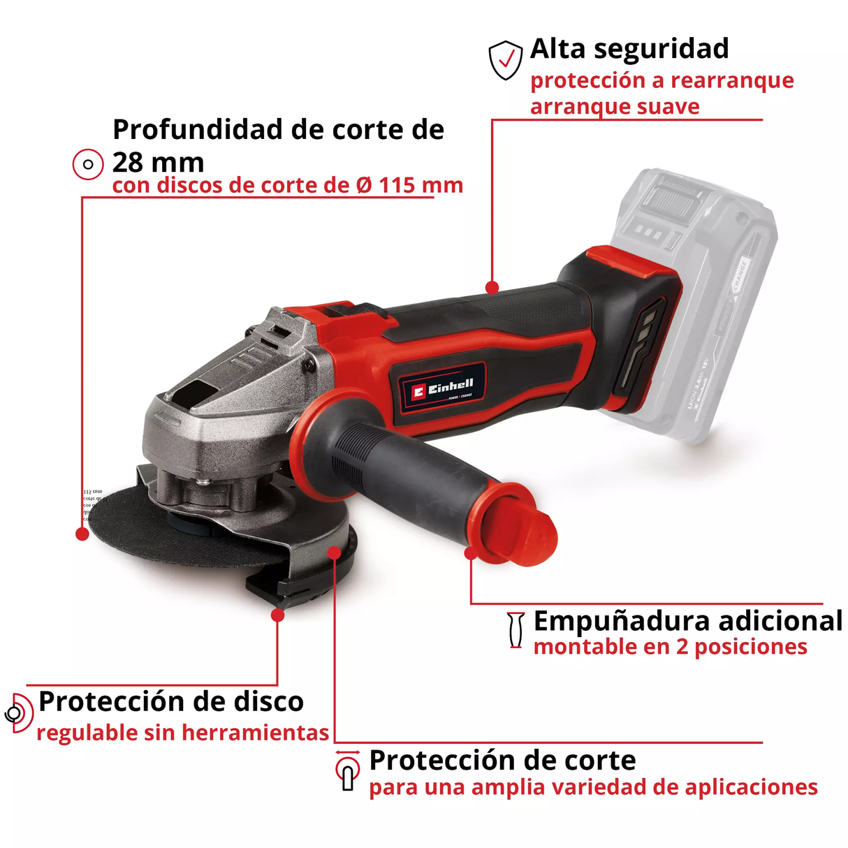 Amoladora Inalámbrica 115mm Einhell TE-AG 18/115-2 LI SOLO