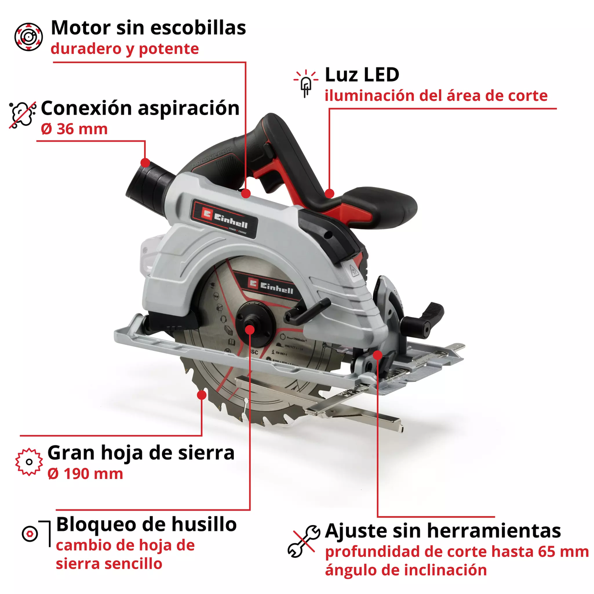 Sierra Circular  Inalámbrica 190mm Einhell TP-CS 18/190 Li BL SOLO