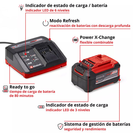  Especificaciones técnicas Einhell Starter Kit - Batería 5.2Ah y cargador rápido profesional