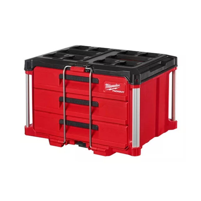 Caja de herramientas Milwaukee PACKOUT 3 cajones modelo 4822-8443 vista frontal con sistema modular