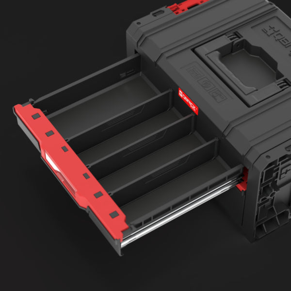 Vista trasera del Qbrick Pro Drawer 2 cajones, sistema de encastre modular