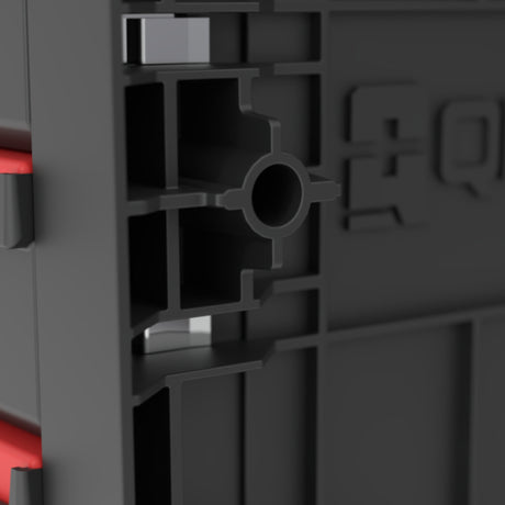 Vista superior y manija ergonómica de la caja Qbrick Pro Drawer 3 cajones