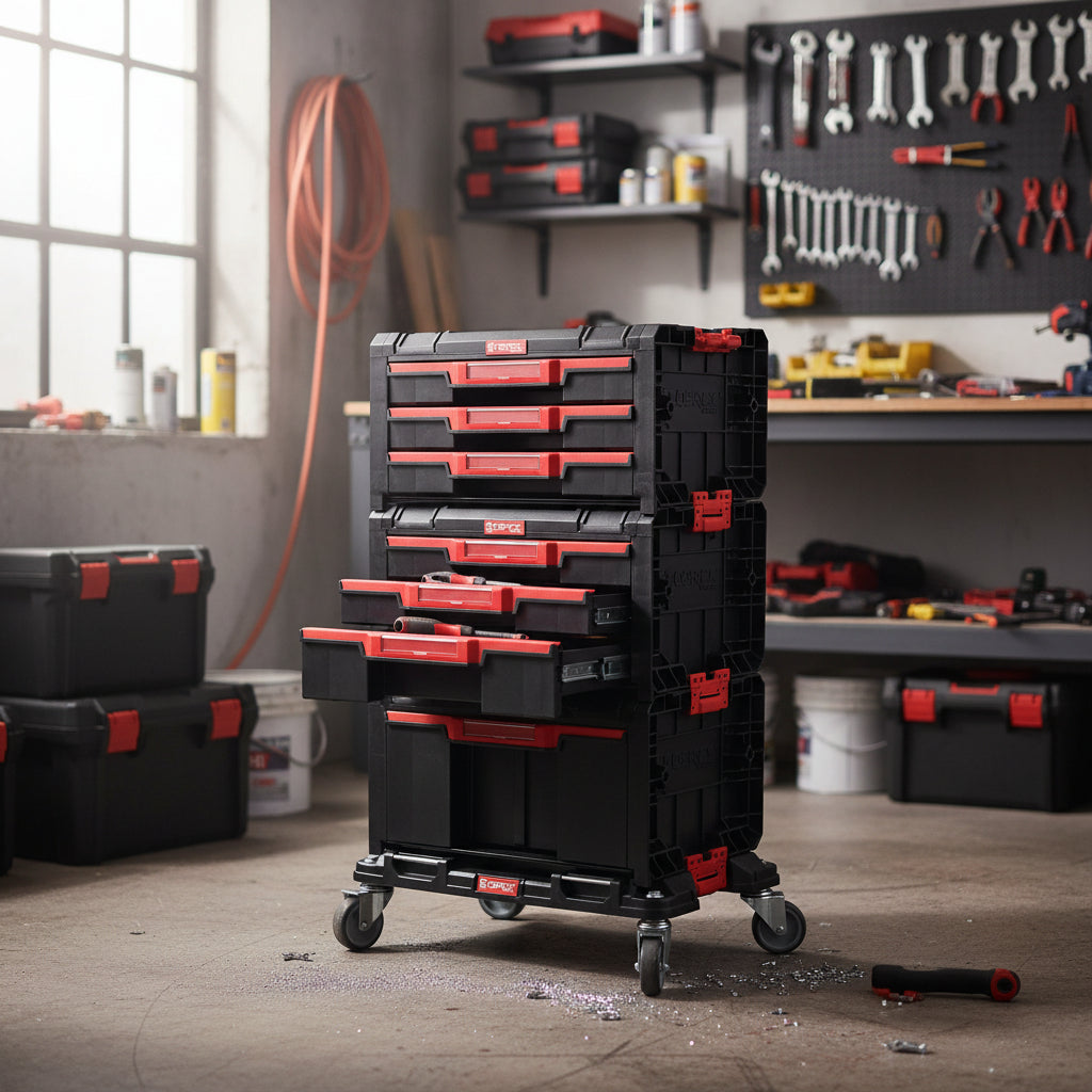 Cajón individual Qbrick Pro Modular con herramientas organizadas en compartimentos