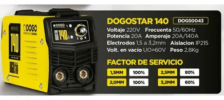 Panel de control Soldadora Inverter 140 AMP Dogostar - Regulación precisa 20-140 AMP con protección térmica