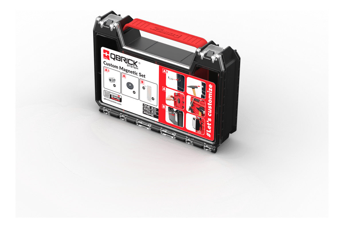 Herramientas metálicas adheridas a soporte magnético Qbrick en caja