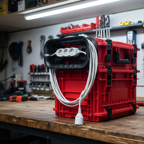 Organización de cables eléctricos y zapatilla con soporte Qbrick