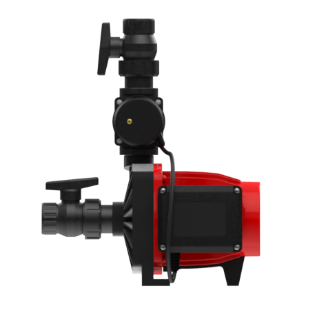 Conexiones de entrada y salida de la bomba presurizadora Rowa Tango SFL 14 desde un ángulo lateral