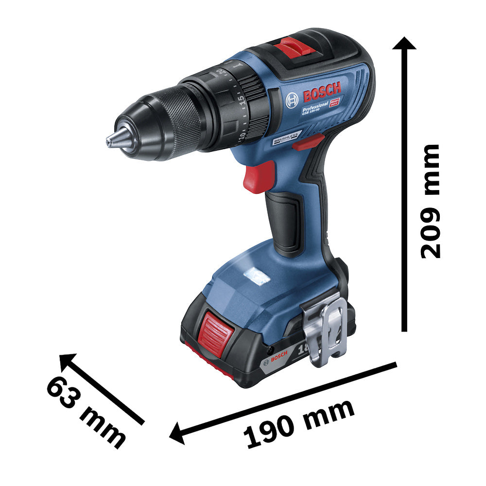 Taladro percutor atornillador Bosch GSB 18V-50 2 bat+maletín