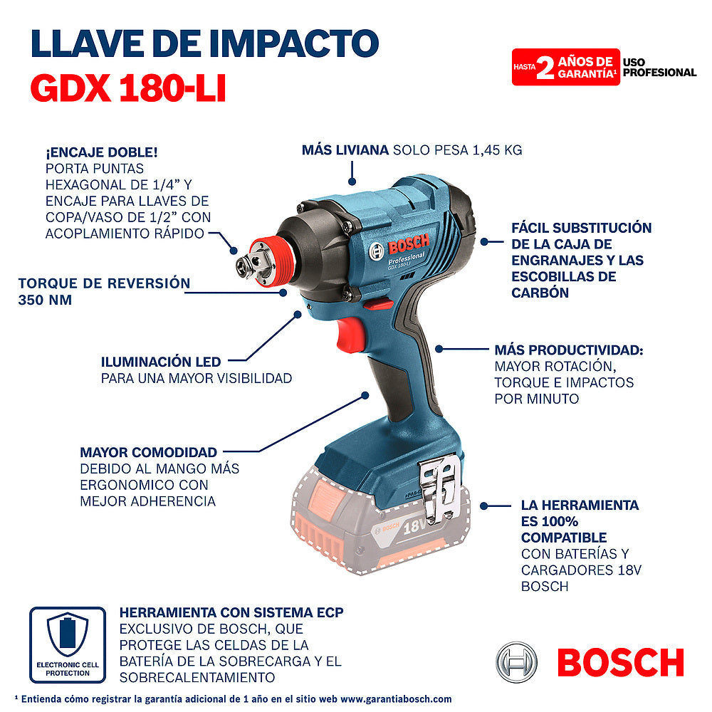 Llave de impacto inalámbrica Bosch GDX 180-LI 18V SB