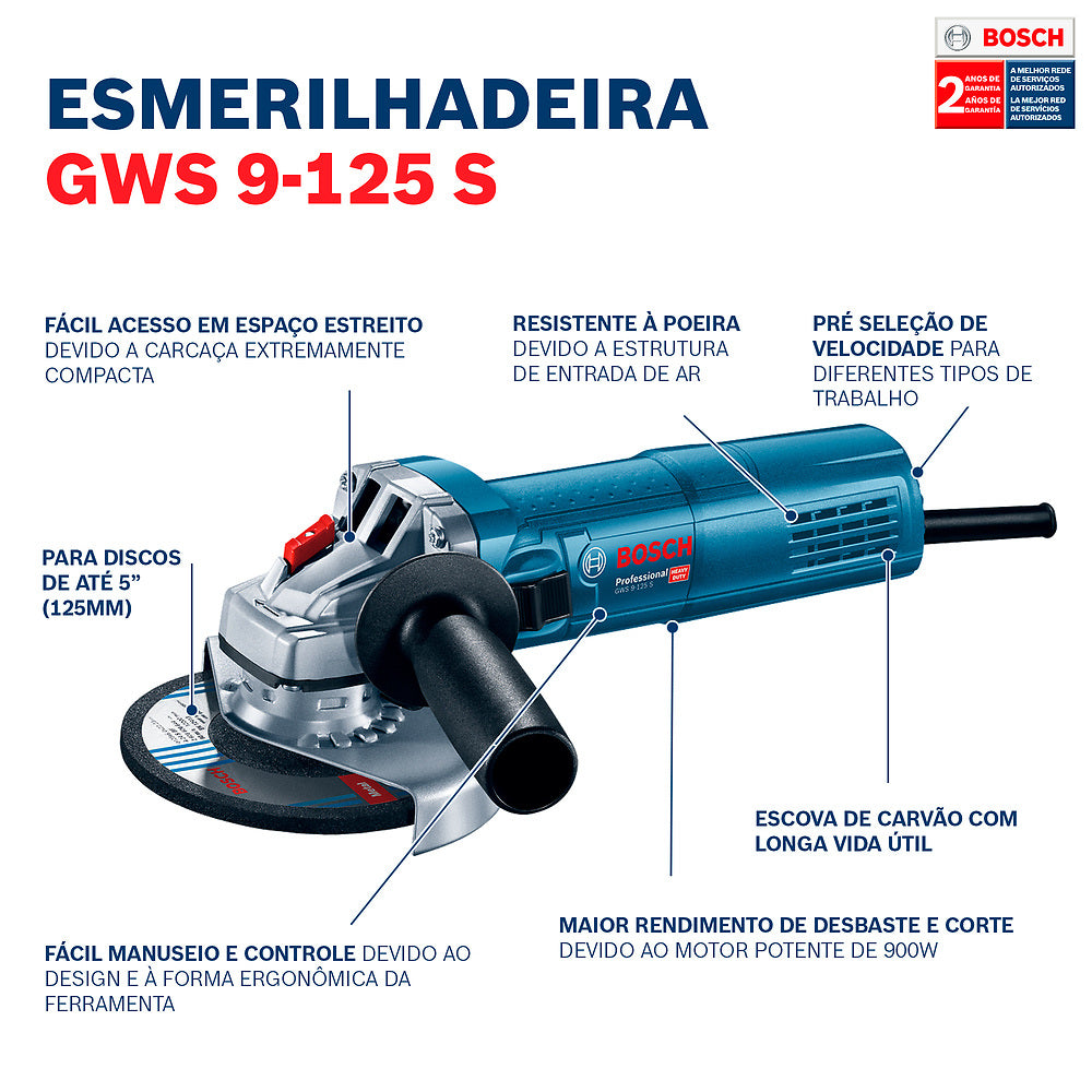 Amoladora angular Bosch GWS 9-125 S 900W 220V
