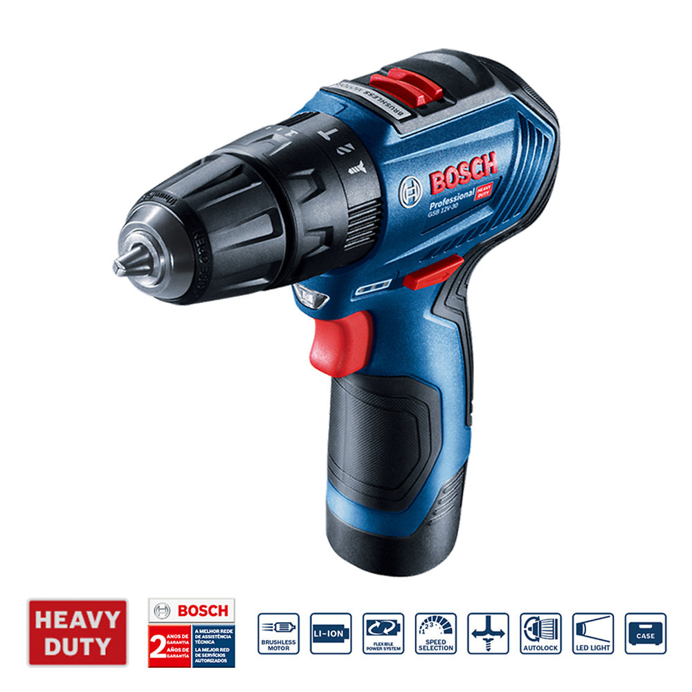 Taladro percutor 3/8" Bosch GSB 12V-30 12V 2 bat+maletín