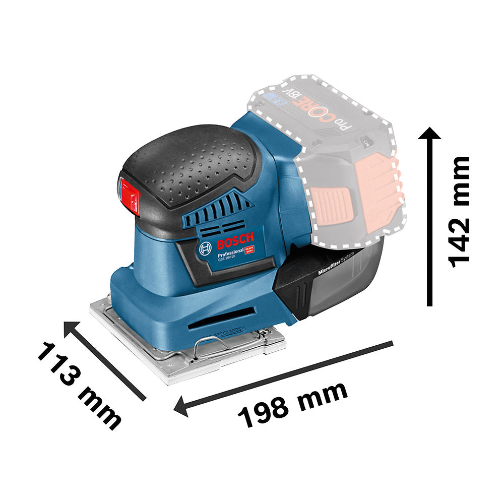 Lijadora orbital inalámbrica Bosch GSS 18V-10, 18V SB