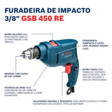 Taladro percutor 3/8" Bosch GSB 450 RE 450W 220V