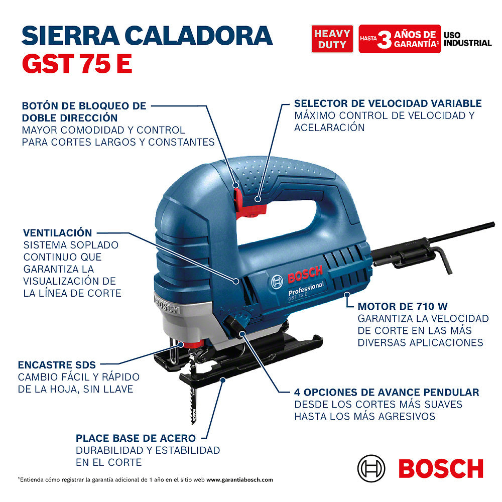 Sierra caladora Bosch GST 75 E 710W 220V c/1 Hoja de sierra