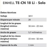 Clavadora Engrampadora Neumatica Inalam Einhell + Accesorios TE-CN 18LI características